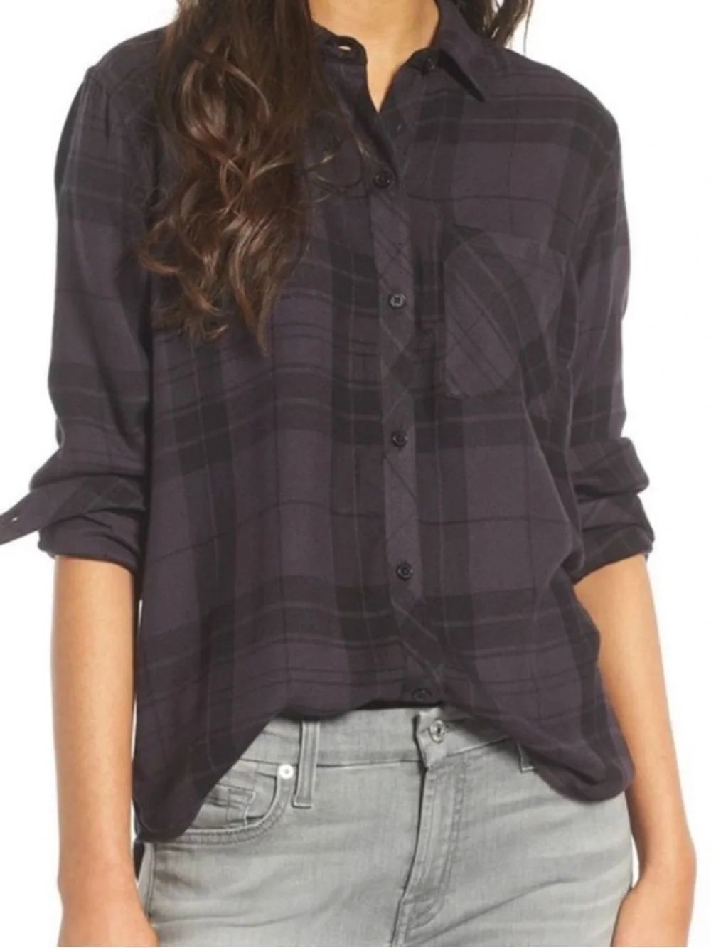 RAILS Hunter Onyx Jet Plaid Shirt Long Sleeve Women’s Size XS